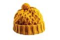 Knitted Yellow Hat On Isolated White Background