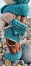 Knitting bag mavi color Royalty Free Stock Photo