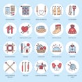 Knitting, crochet, hand made line icons set. Knitting needle, hook, scarf, socks, pattern, wool skeins and other DIY Royalty Free Stock Photo