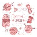 Knitting doodle icons set Royalty Free Stock Photo