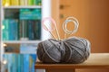 Knitting Equipment and Bookshelf Royalty Free Stock Photo