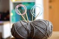 Knitting Equipment and Bookshelf Royalty Free Stock Photo
