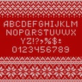 Knitting font. Alphabet, numbers and norwegian ornaments
