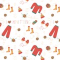 Knitting hand line seamless pattern in doodle style. For a yarn shop or tailor. Vector.
