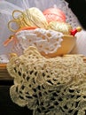 Knitting hobby needlework tools and lace Royalty Free Stock Photo