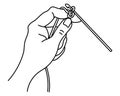 Knitting icon, female hands with hook and thread. Line art, sketch, clip art Royalty Free Stock Photo