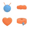 Knitting icons set cartoon vector. Knitting thread needle and measuring tape Royalty Free Stock Photo