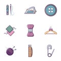 Knitting icons set, flat style Royalty Free Stock Photo