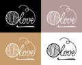 Knitting icons set, skein of yarn and hook. Hobby concept Royalty Free Stock Photo