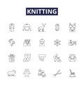 Knitting line vector icons and signs. yarn, pattern, loom, crochet, weave, wool, stitch, purl outline vector