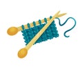 Knitting Needle or Knitting Pin with Wool as Needlework Vector Illustration