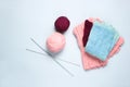 Knitting needles, thread balls