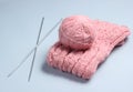 Knitting needles, thread balls, yarn