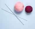 Knitting needles, thread balls, yarn