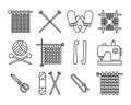 Knitting, outline icons set. . Hobby and needlework concept. Templates, vector Royalty Free Stock Photo