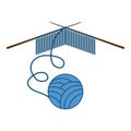 Knitting project in progress A piece of knitting with knitting needles Vector illustration