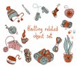 Knitting related object set. knitting hobby. Royalty Free Stock Photo