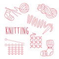 Knitting Related Object Set With Text Royalty Free Stock Photo
