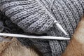 Knitting scarf, close up Royalty Free Stock Photo