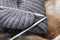 Knitting scarf close up Royalty Free Stock Photo