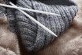 Knitting scarf close up Royalty Free Stock Photo