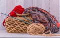 Knitting set on a Basket Royalty Free Stock Photo