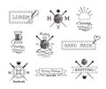 Knitting and sewing vector labels set