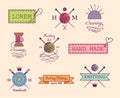 Knitting and sewing vector labels set