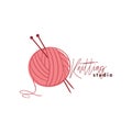 Knitting Studio Logo, Needle and Yarn Logo, Simple Knitting Logo Vector Design Royalty Free Stock Photo