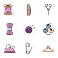 Knitting tools icons set, flat style Royalty Free Stock Photo