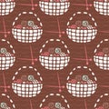 Knitting wool basket seamless pattern. Hand drawn flat style Royalty Free Stock Photo