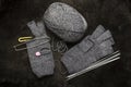 Knitting woolen mittens, gloves without fingers Royalty Free Stock Photo