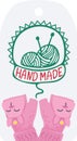 Knitting yarn balls needles labeled ribbon, cute pink gloves. Crafting, DIY projects creative Royalty Free Stock Photo