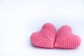 Knitting yarn crochet hearts shape pink color handmade cute pattern on isolate background