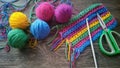 Knitting yarn in rainbow colors