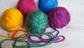 Knitting yarn in rainbow colors