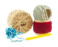 Knitwear, red, blue, grey balls of yarn, yellow crochet, Isolat Royalty Free Stock Photo