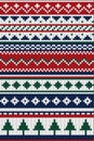 Knitwear texture. Knitted seamless pattern in red, white, blue and green. Winter Christmas vector illustration. Ugly sweater