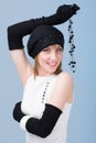 Knitwear. woman wearing a winter cap and gloves Royalty Free Stock Photo