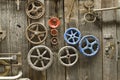 Knobs and handles on barn door Royalty Free Stock Photo