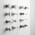 Knobs and lever handles featuring materials like silver brass Royalty Free Stock Photo