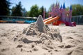 a knocked over sandcastle at a playground