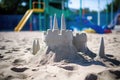 a knocked over sandcastle at a playground