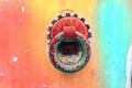Knocker ring on an old colorful painted door Royalty Free Stock Photo