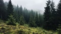 Serenity In Nature: Knoll With Deciduous Trees And Firs In The Rain Royalty Free Stock Photo