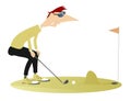 Cartoon golfer man and problem kick on the golf course illustration