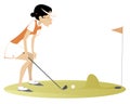 Golfer woman and problem to make a shot on the golf course