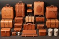 Knolling Art of Vintage Suitcase with Retro Vibes. Nostalgic Analog Lifestyle Concept