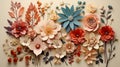 Knolling layout, bouquet of flowers pattern, AI generated