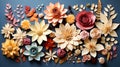 Knolling layout, bouquet of flowers pattern, AI generated